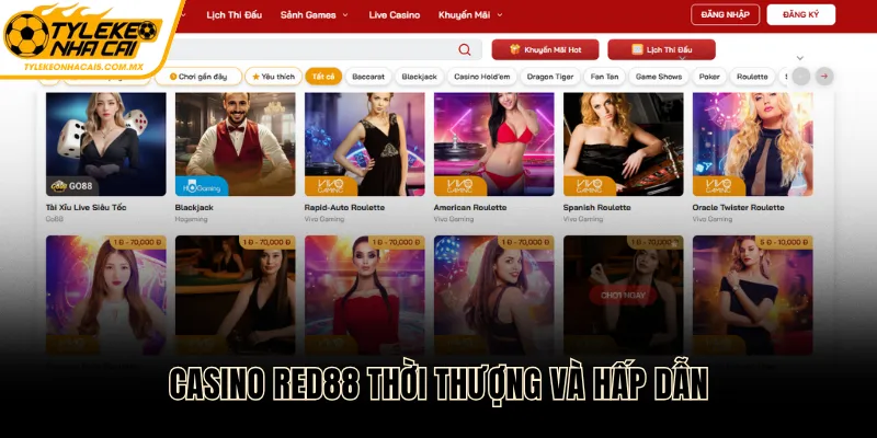 Sảnh chơi Casino RED88 thời thượng và hấp dẫn